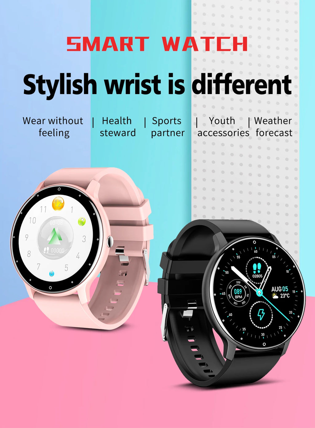 Montre Connectée Unisexe — Écran Tactile, Suivi Santé, Étanche IP67, Notifications