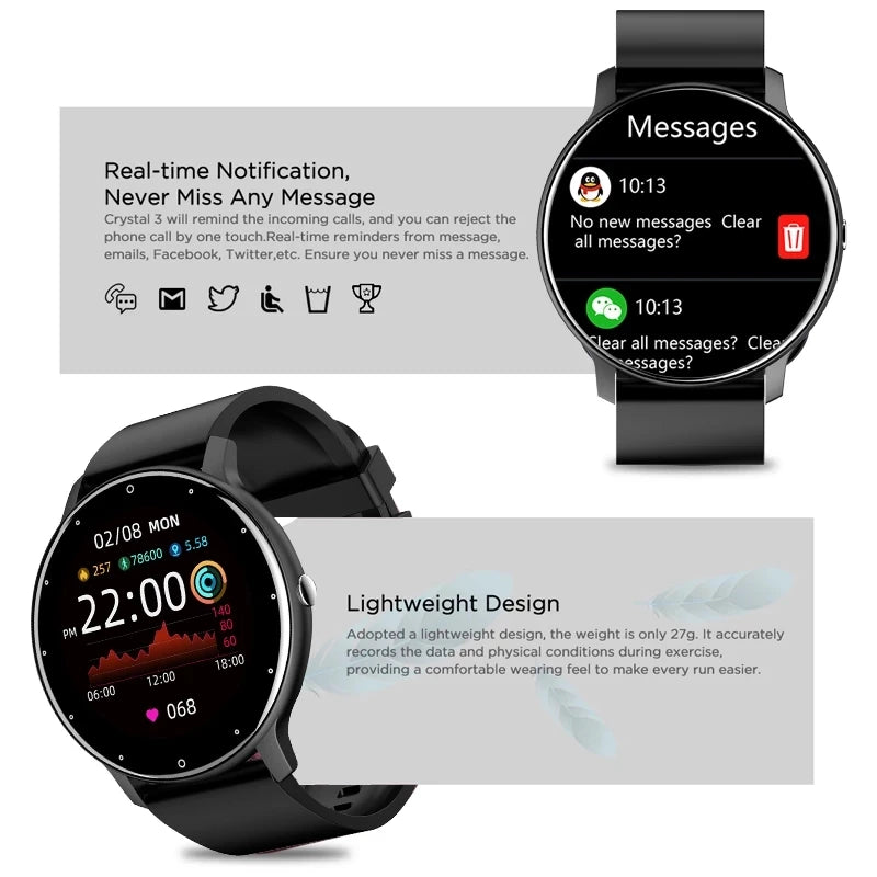 Montre Connectée Unisexe — Écran Tactile, Suivi Santé, Étanche IP67, Notifications
