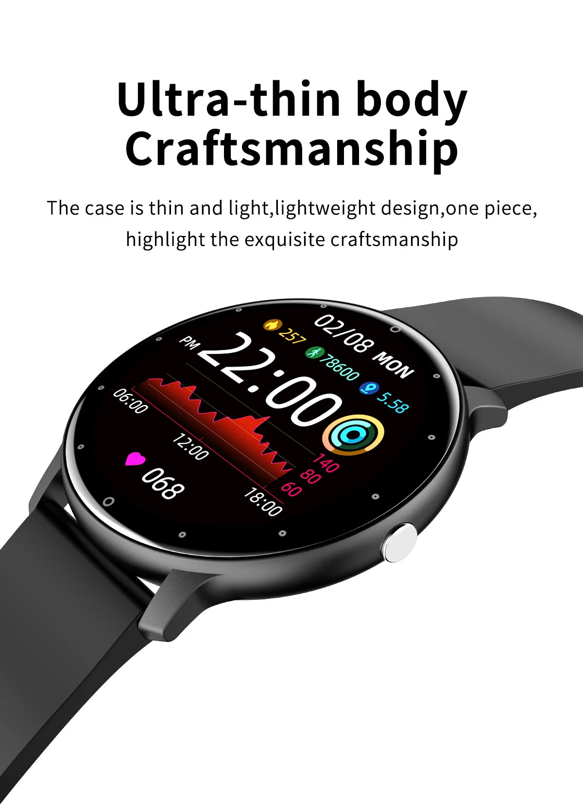 Montre Connectée Unisexe — Écran Tactile, Suivi Santé, Étanche IP67, Notifications