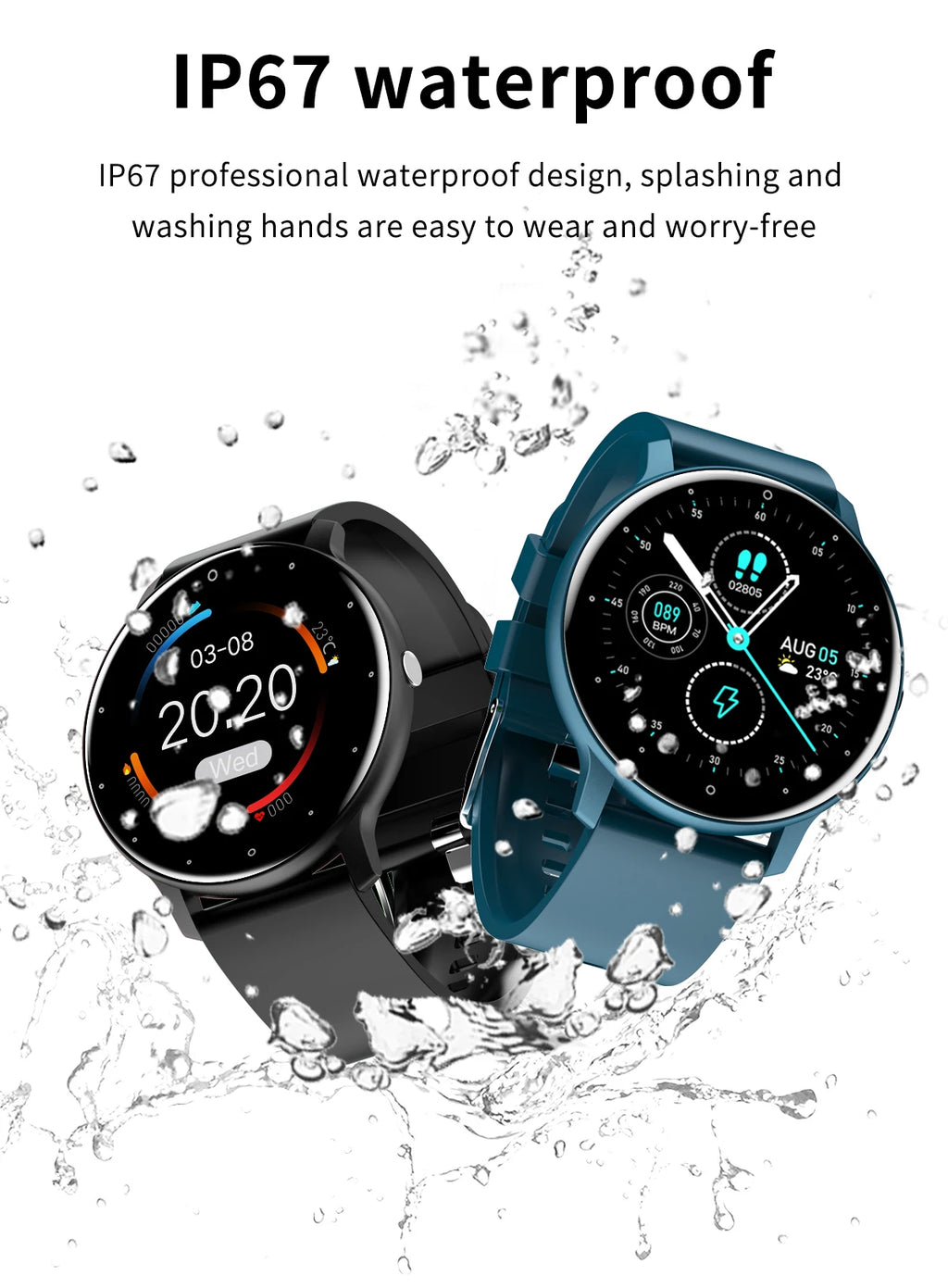 Montre Connectée Unisexe — Écran Tactile, Suivi Santé, Étanche IP67, Notifications