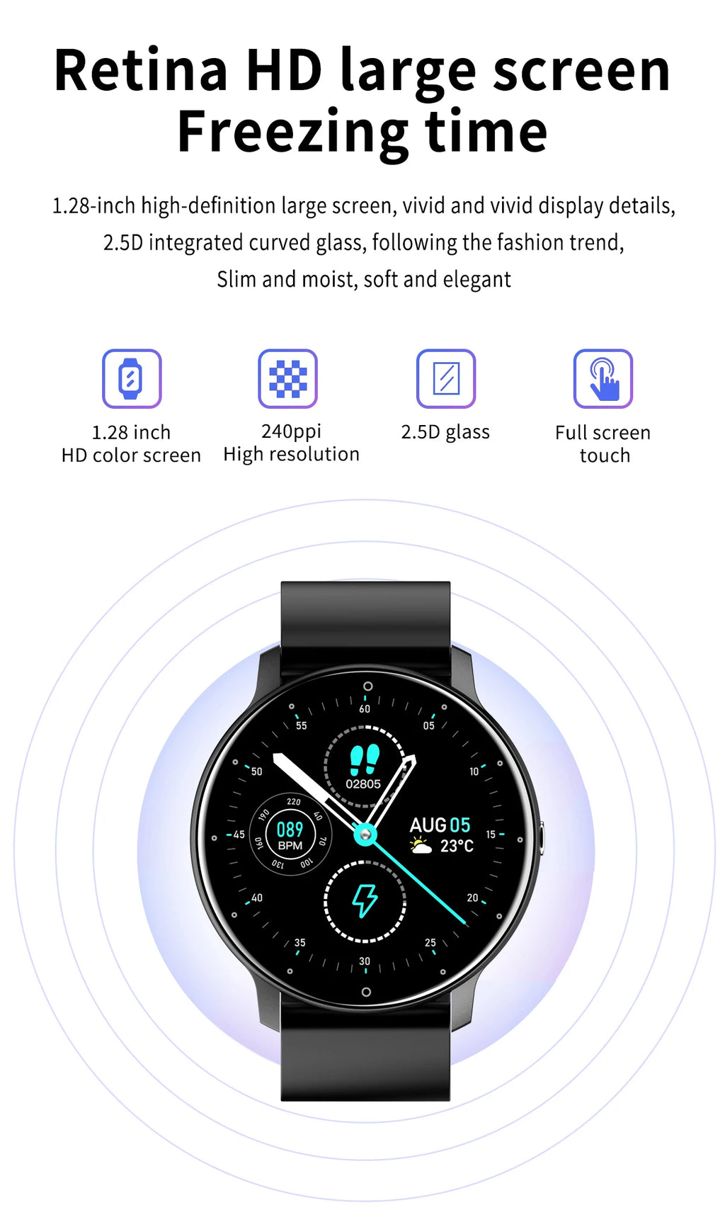 Montre Connectée Unisexe — Écran Tactile, Suivi Santé, Étanche IP67, Notifications