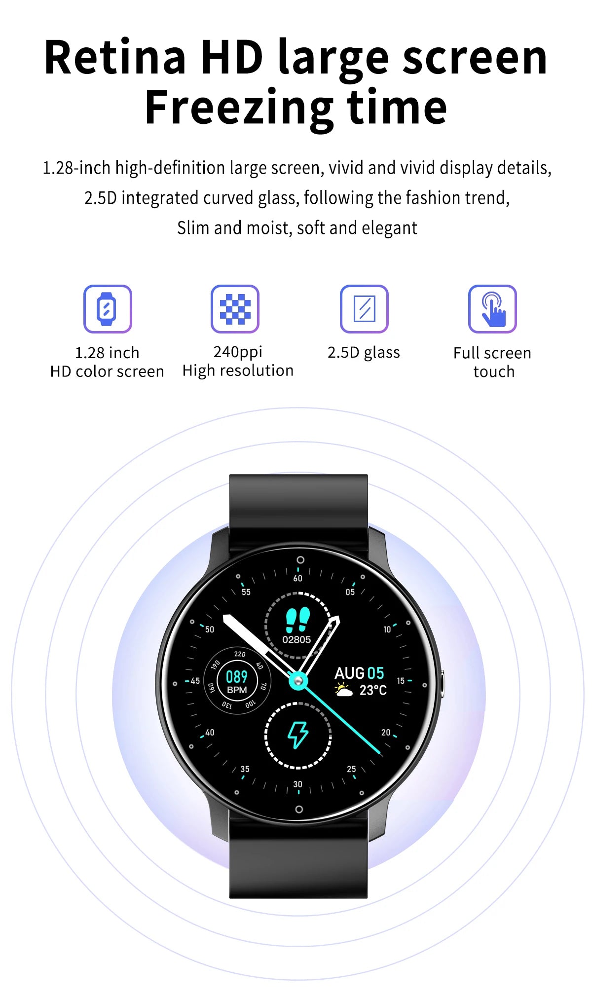 Montre Connectée Unisexe — Écran Tactile, Suivi Santé, Étanche IP67, Notifications