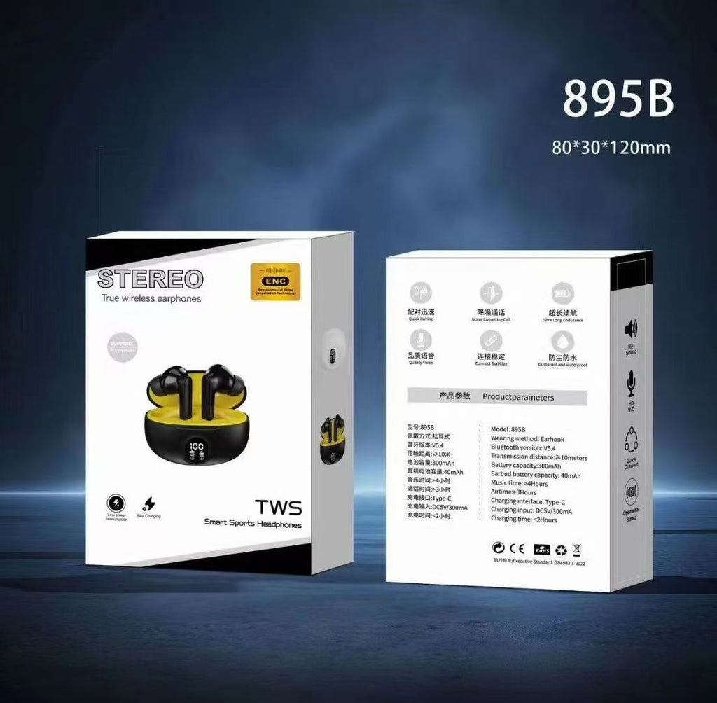 Écouteurs Sans Fil 895B TWS — Bluetooth 5.0, Design Gaming & Lumière LED