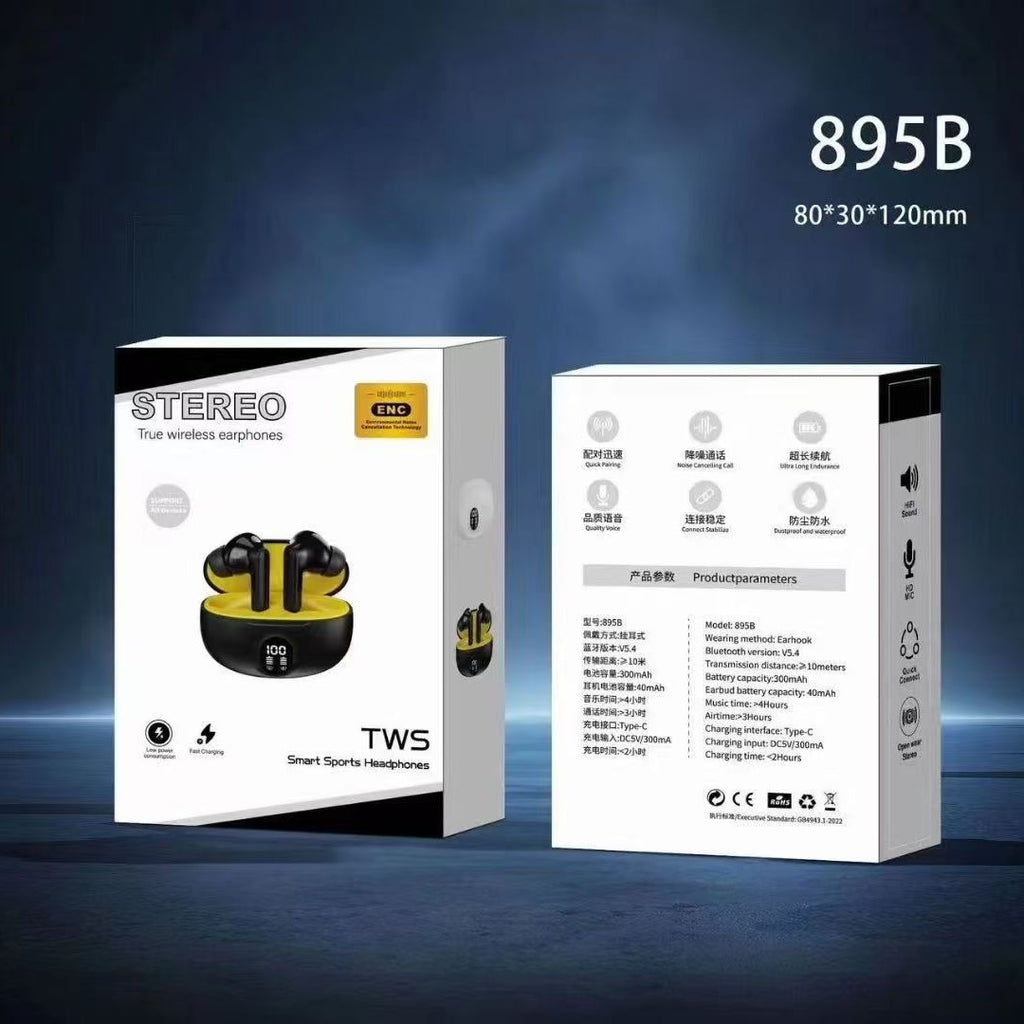 Écouteurs Sans Fil 895B TWS — Bluetooth 5.0, Design Gaming & Lumière LED