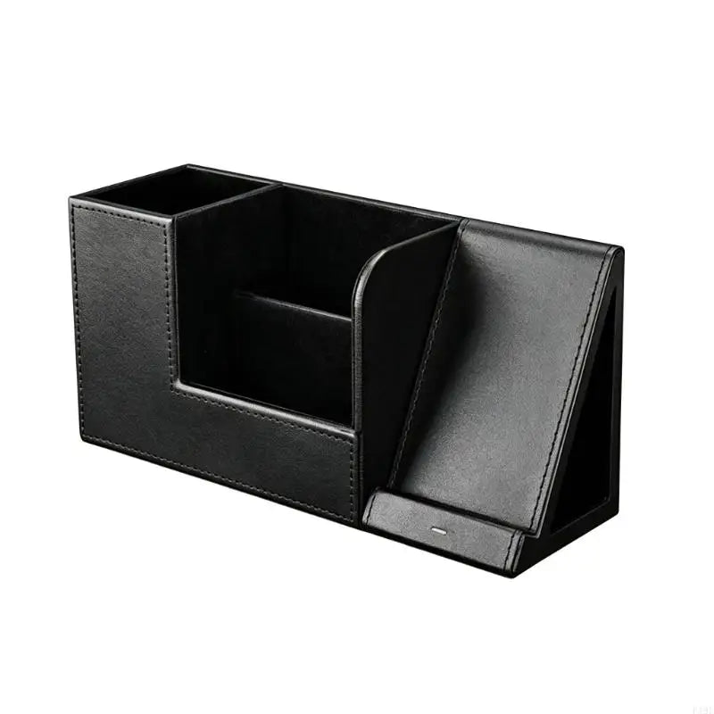 PU Leather Remote Stand With Built in Phone Charging Dock 10W Cordless Power Station For Home Offices Desk Organization F19E
