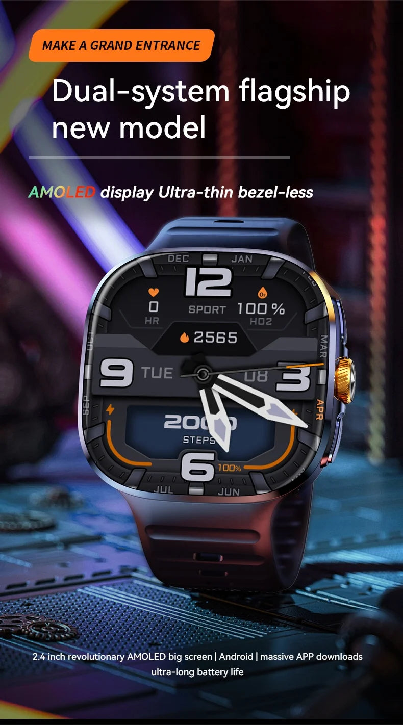Montre Android 4G M99 — Écran AMOLED 2,4", Caméra Rotative, WiFi, GPS, SIM