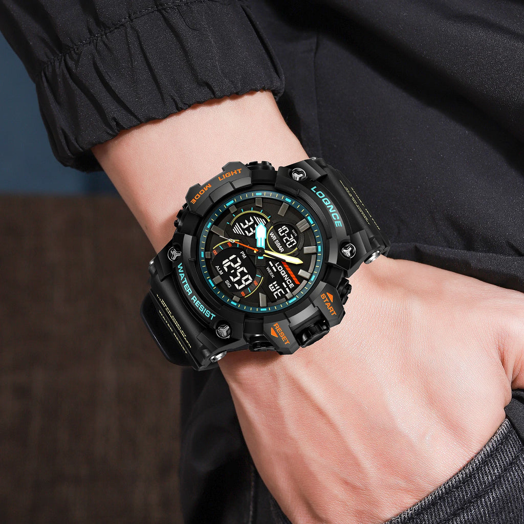Montre Sport Homme Chronographe — Double Affichage LED, Résistante à l'Eau