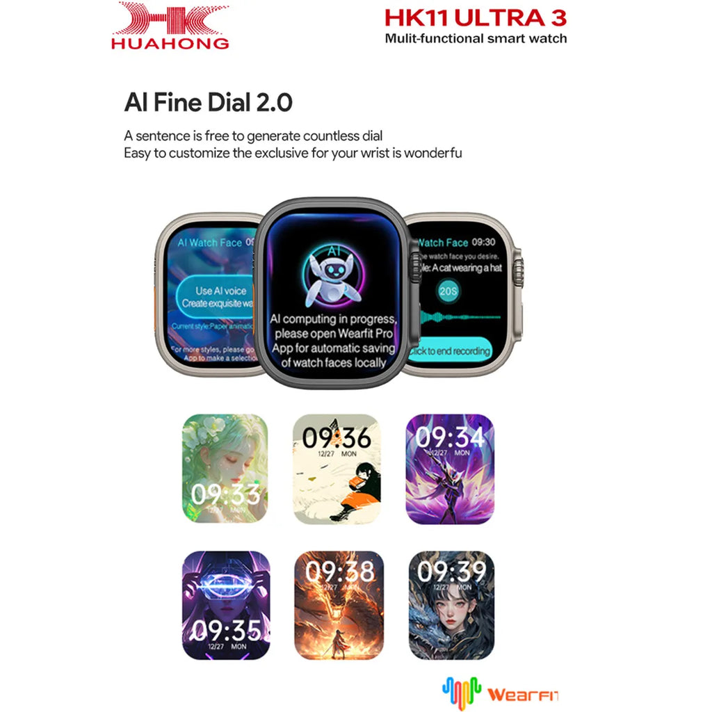 Montre Connectée HK11 Ultra 3 — AMOLED 2,02", Appels Bluetooth, Assistant IA, TWS