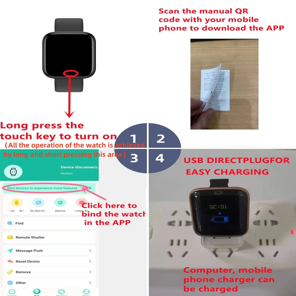Bracelet Connecté Fitness — Suivi Santé, Notifications, Compatible iOS & Android