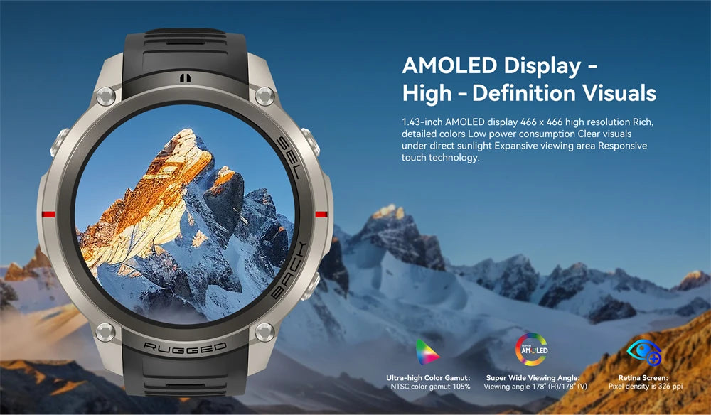 Montre Connectée GPS Sport Premium — 5ATM, 170+ Sports, AMOLED, Appels Bluetooth