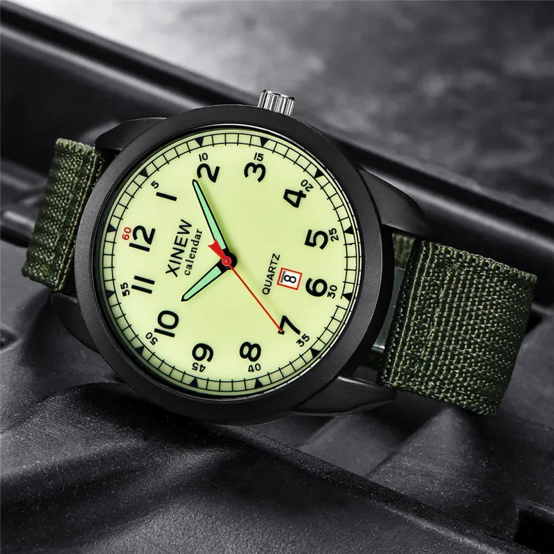 Montre Homme Sport Militaire — Bracelet Nylon, Quartz, Calendrier