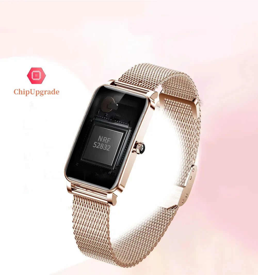 Montre Connectée Femme Luxe — AMOLED 1,45", IP68, 107 Sports, NFC, Appels Bluetooth