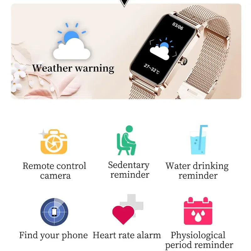 Montre Connectée Femme Luxe — AMOLED 1,45", IP68, 107 Sports, NFC, Appels Bluetooth