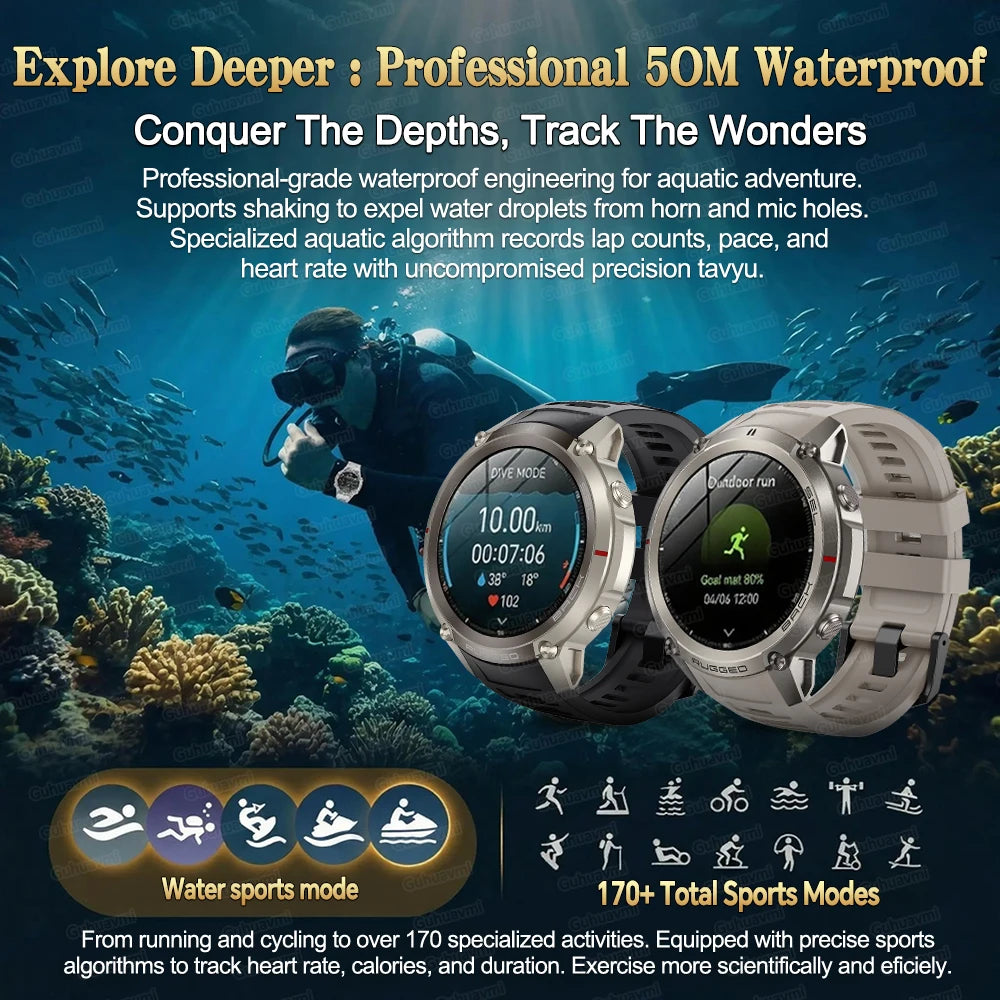 Montre Connectée GPS Sport Premium — 5ATM, 170+ Sports, AMOLED, Appels Bluetooth