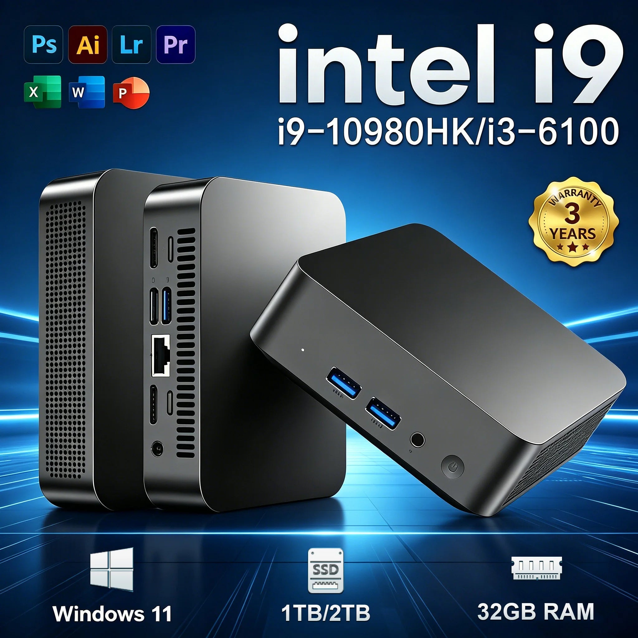 Mini PC Intel Core i9 / i3 – Windows 11, WiFi 6, SSD jusqu’à 2TB