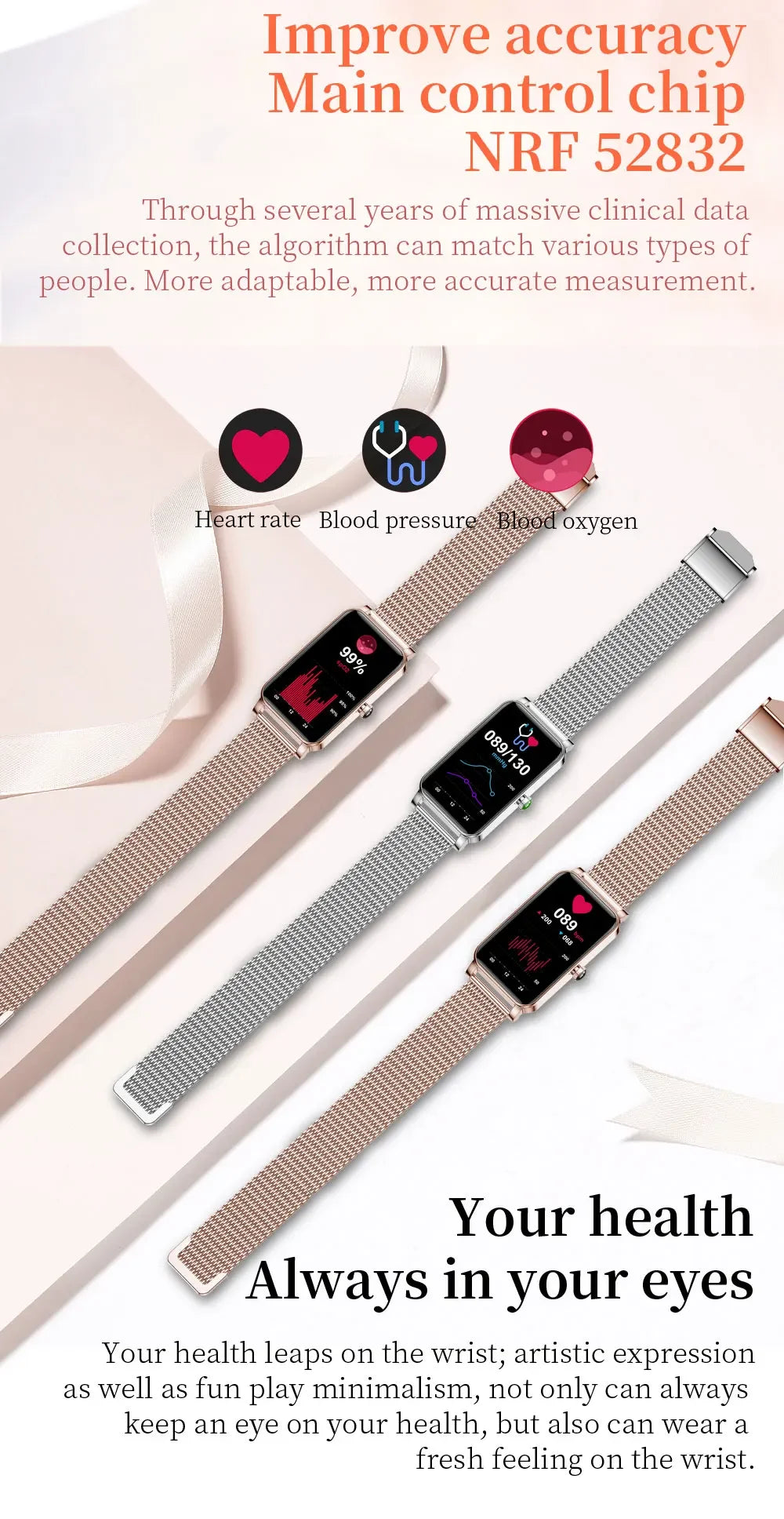 Montre Connectée Femme Luxe — AMOLED 1,45", IP68, 107 Sports, NFC, Appels Bluetooth