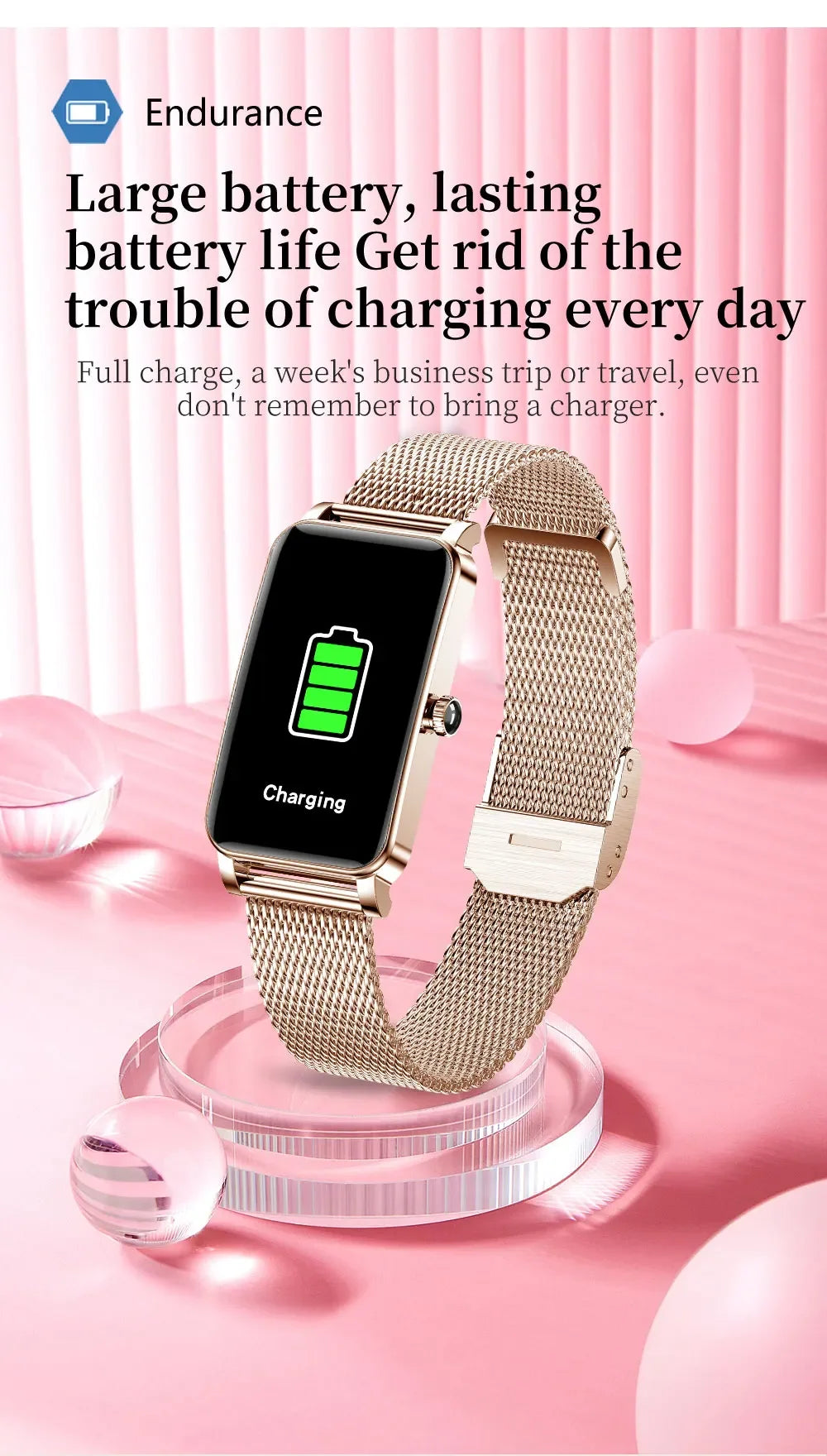 Montre Connectée Femme Luxe — AMOLED 1,45", IP68, 107 Sports, NFC, Appels Bluetooth