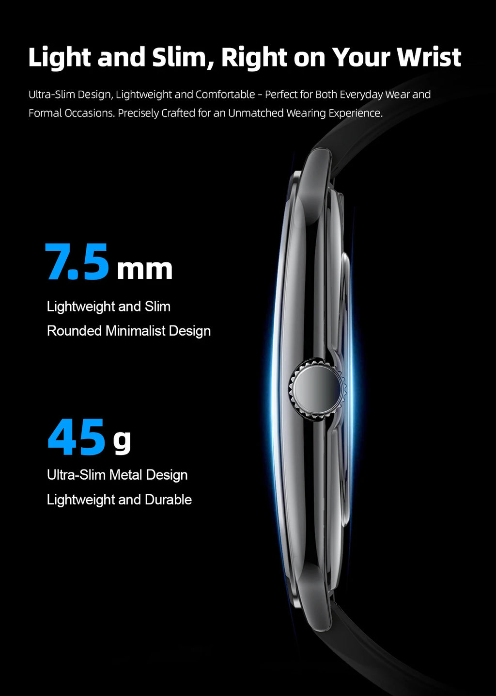 Montre Connectée Ultra-Fine — Écran AMOLED 1,96", Appels Bluetooth, Suivi Santé