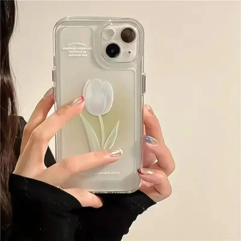 Coque iPhone Transparente Motif Tulipe – Compatible iPhone 7 au 17 Pro Max, Silicone Anti-Chocs