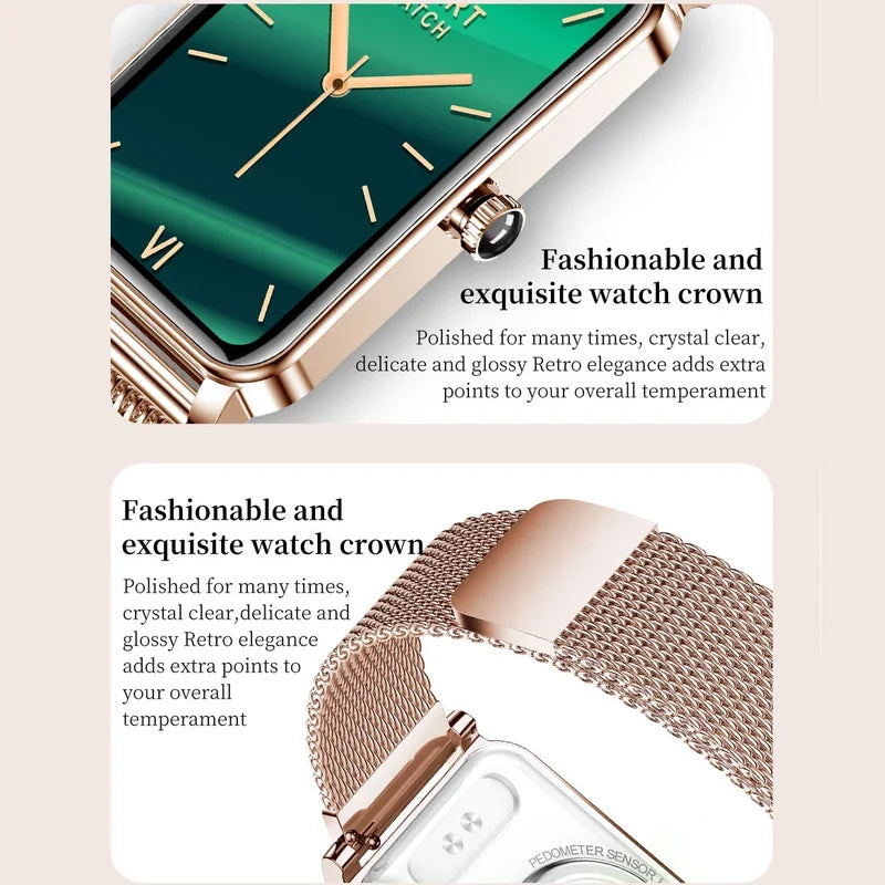 Montre Connectée Femme Luxe — AMOLED 1,45", IP68, 107 Sports, NFC, Appels Bluetooth
