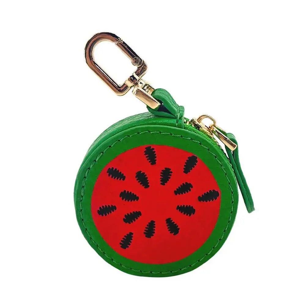  Cute Fruit Shape Mini Coin Purse with Keychain, Portable Zipper Leather Earphone Bag Pendant Wallet for Women Girls