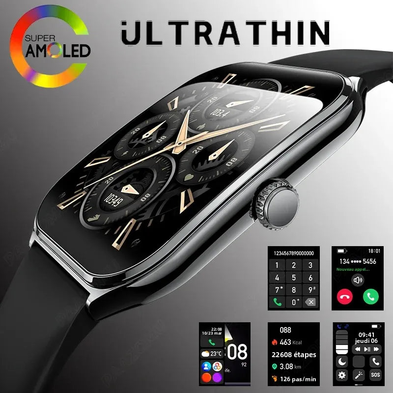 Montre Connectée Ultra-Fine — Écran AMOLED 1,96", Appels Bluetooth, Suivi Santé