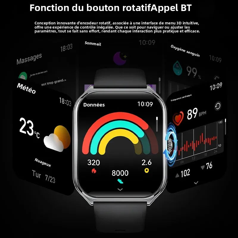 Montre Connectée Ultra-Fine — Écran AMOLED 1,96", Appels Bluetooth, Suivi Santé