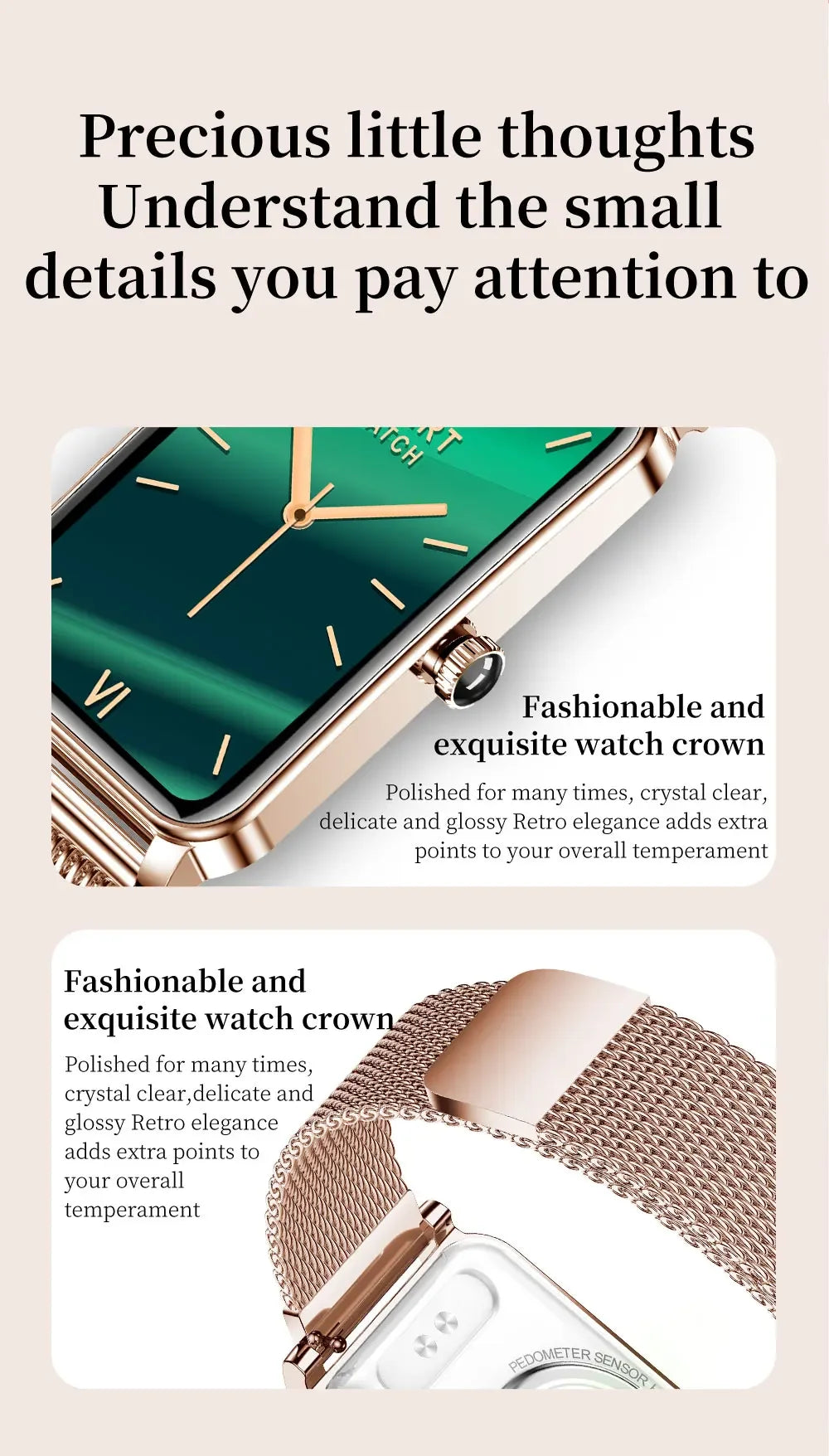 Montre Connectée Femme Luxe — AMOLED 1,45", IP68, 107 Sports, NFC, Appels Bluetooth