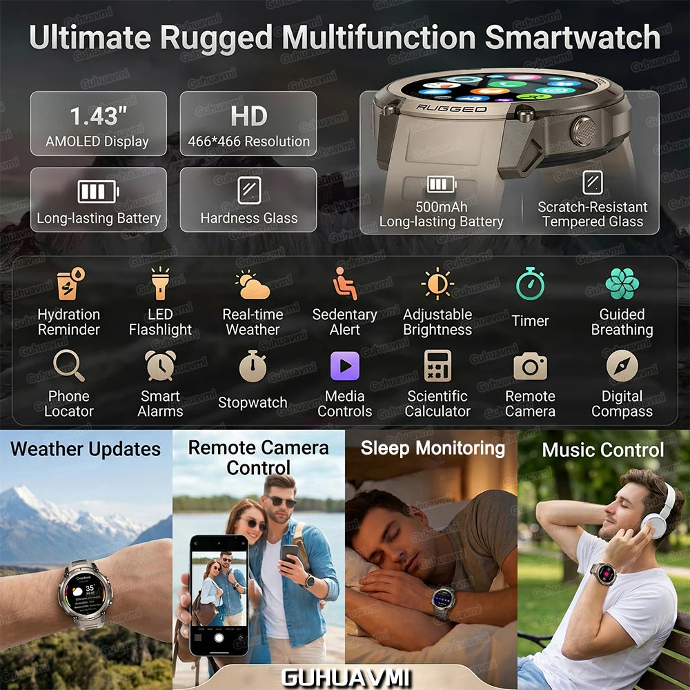 Montre Connectée GPS Sport Premium — 5ATM, 170+ Sports, AMOLED, Appels Bluetooth