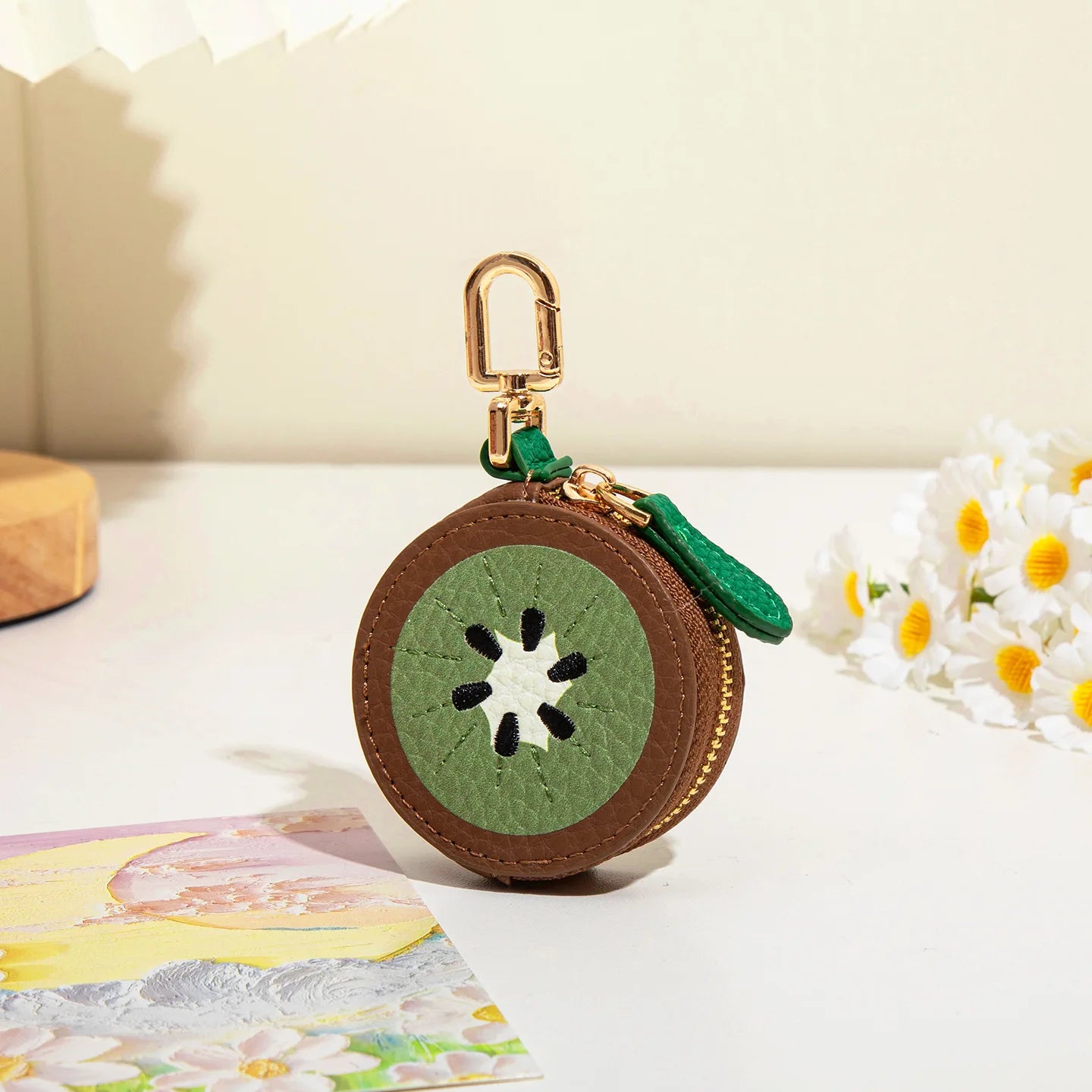  Cute Fruit Shape Mini Coin Purse with Keychain, Portable Zipper Leather Earphone Bag Pendant Wallet for Women Girls