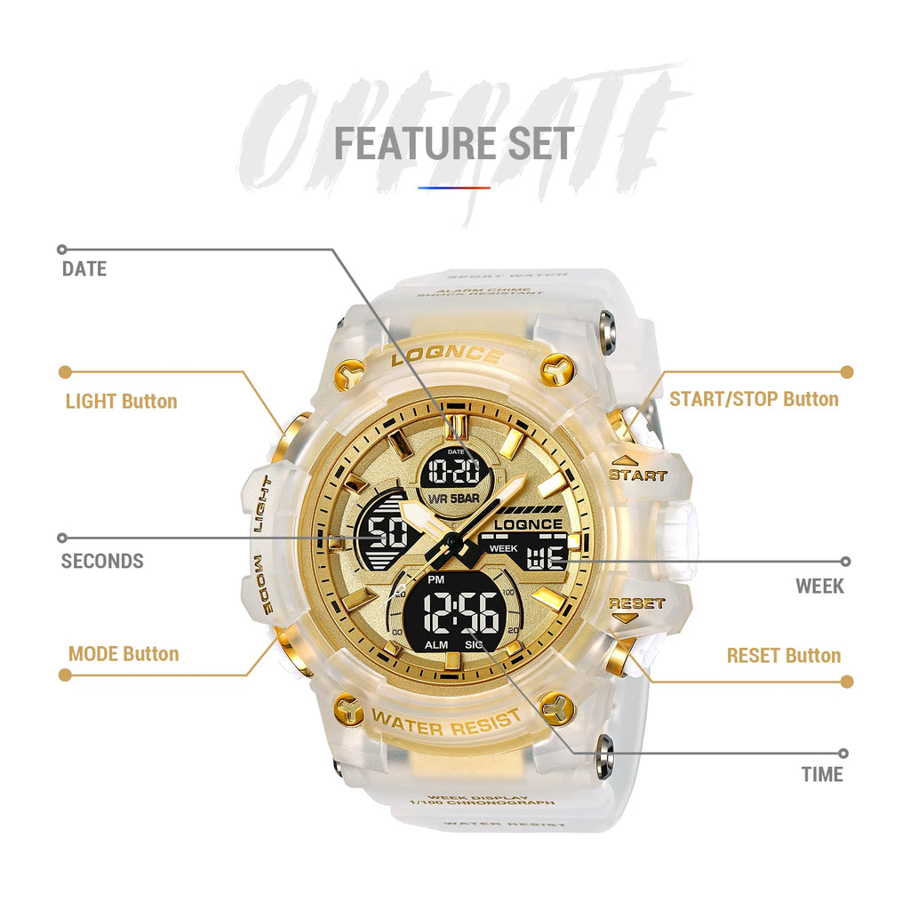 Montre Sport Homme Chronographe — Double Affichage LED, Résistante à l'Eau