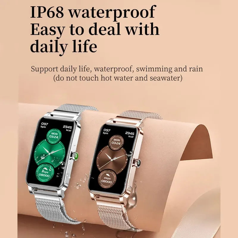 Montre Connectée Femme Luxe — AMOLED 1,45", IP68, 107 Sports, NFC, Appels Bluetooth
