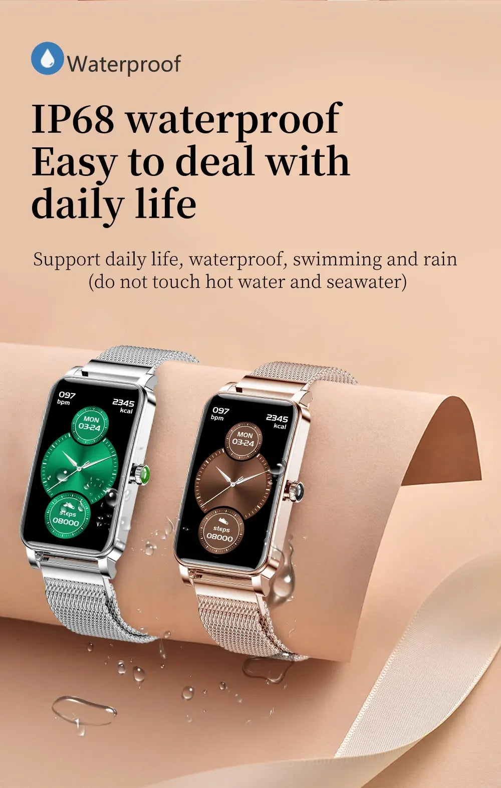 Montre Connectée Femme Luxe — AMOLED 1,45", IP68, 107 Sports, NFC, Appels Bluetooth