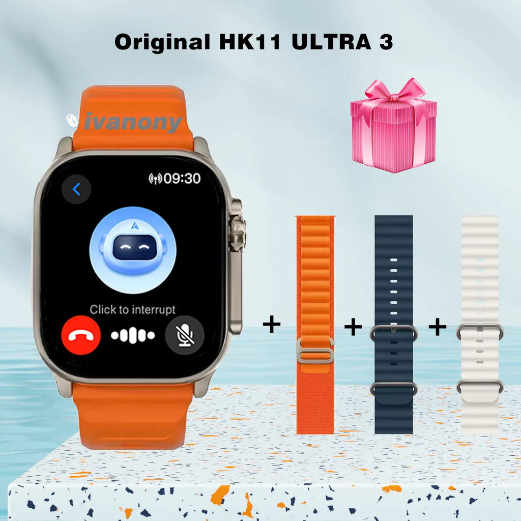 Montre Connectée HK11 Ultra 3 — AMOLED 2,02", Appels Bluetooth, Assistant IA, TWS