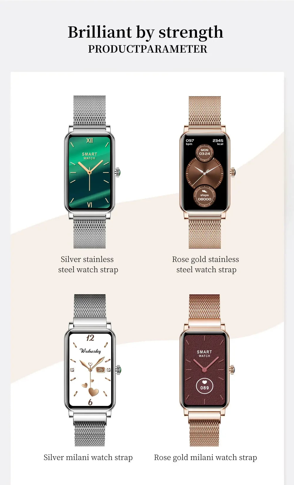 Montre Connectée Femme Luxe — AMOLED 1,45", IP68, 107 Sports, NFC, Appels Bluetooth