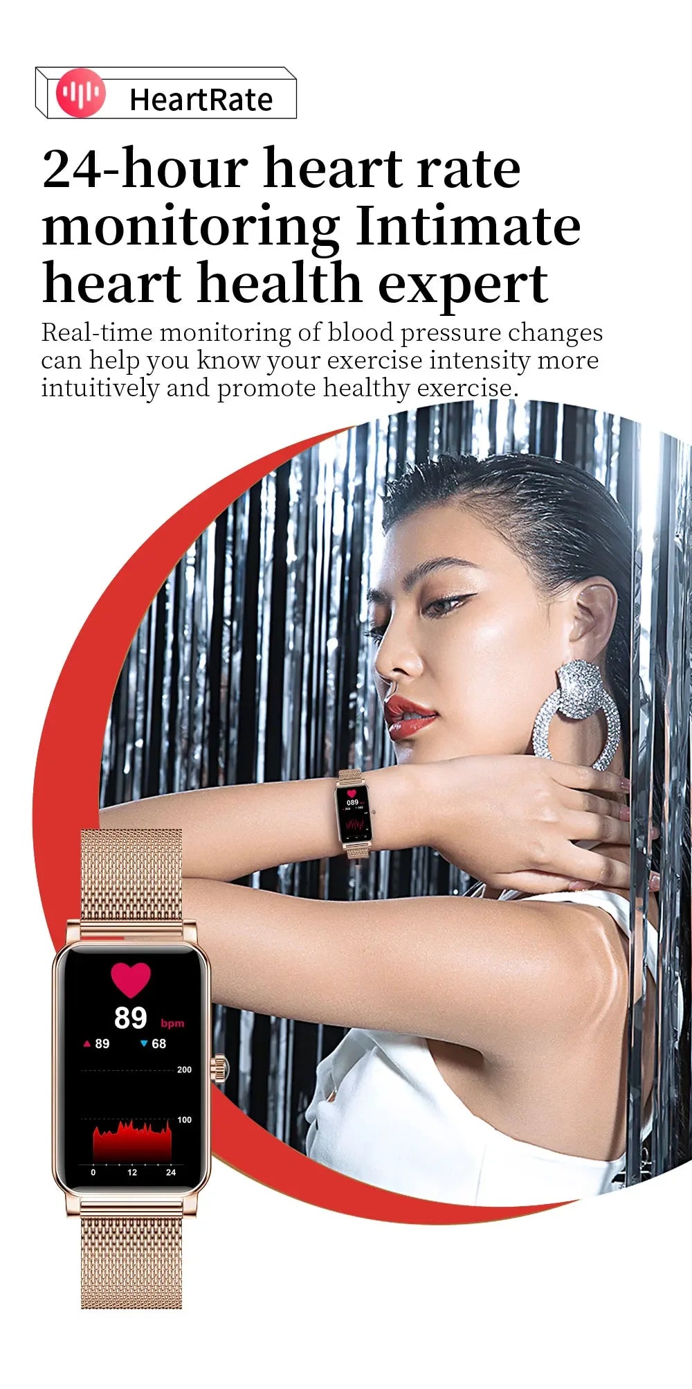 Montre Connectée Femme Luxe — AMOLED 1,45", IP68, 107 Sports, NFC, Appels Bluetooth