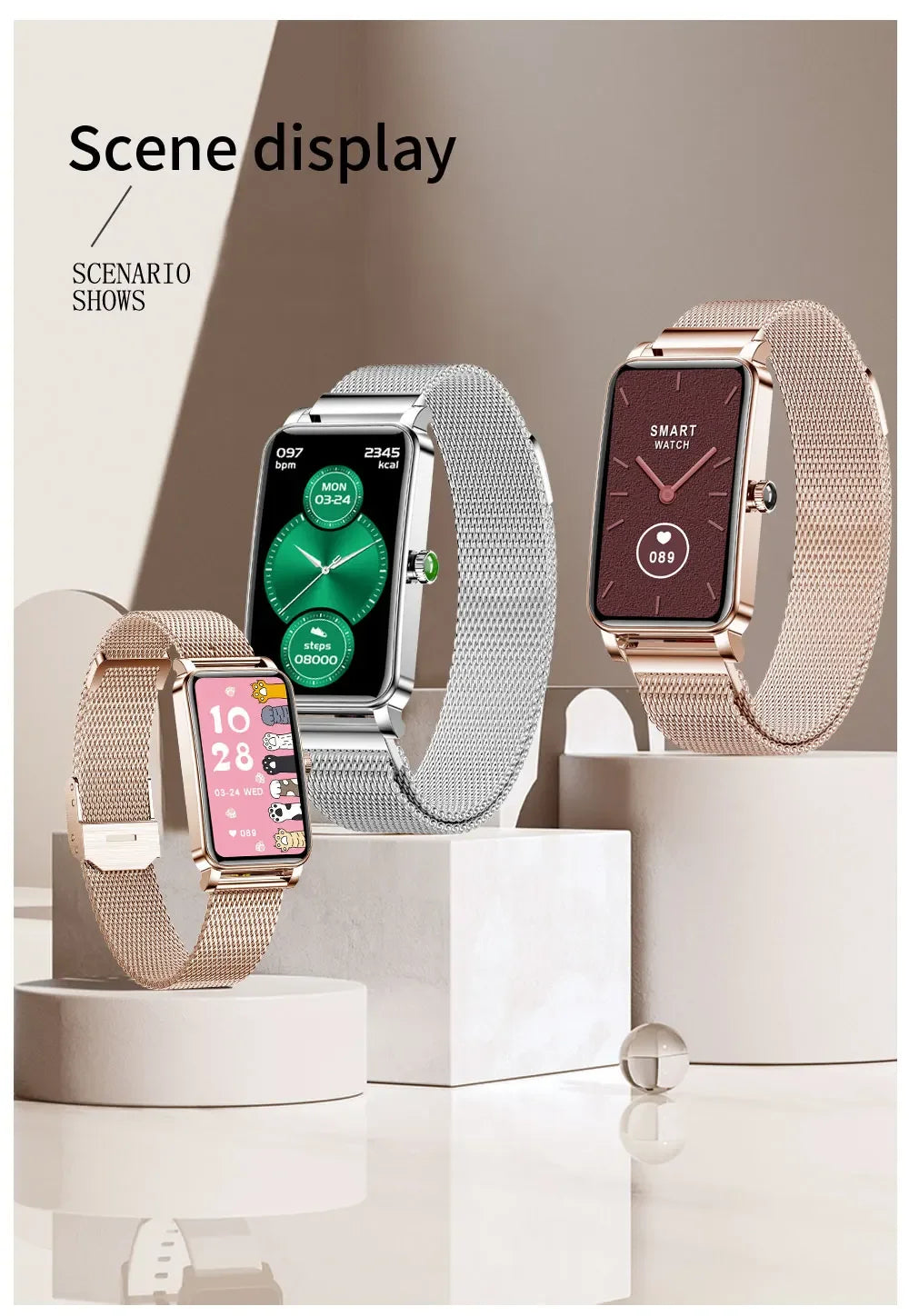 Montre Connectée Femme Luxe — AMOLED 1,45", IP68, 107 Sports, NFC, Appels Bluetooth