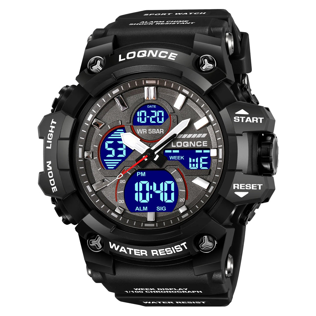 Montre Sport Homme Chronographe — Double Affichage LED, Résistante à l'Eau