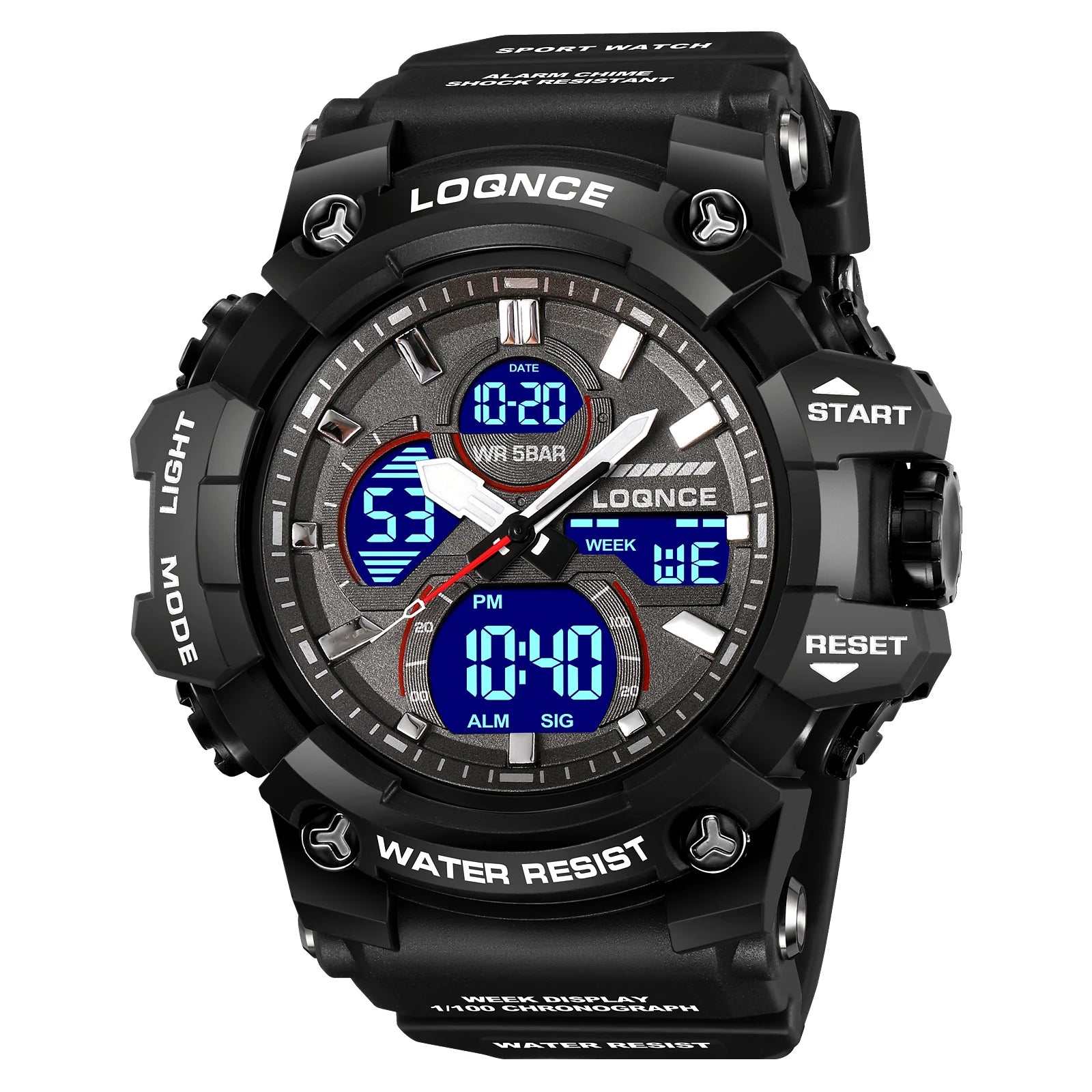 Montre Sport Homme Chronographe — Double Affichage LED, Résistante à l'Eau