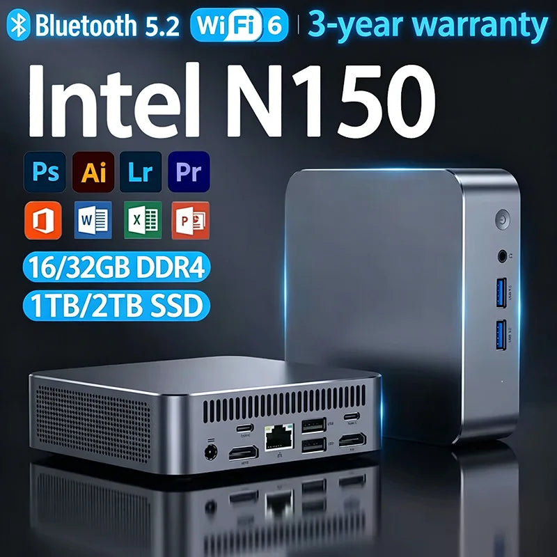 Mini PC Intel N150 – Windows 11, WiFi 6, SSD jusqu’à 2TB