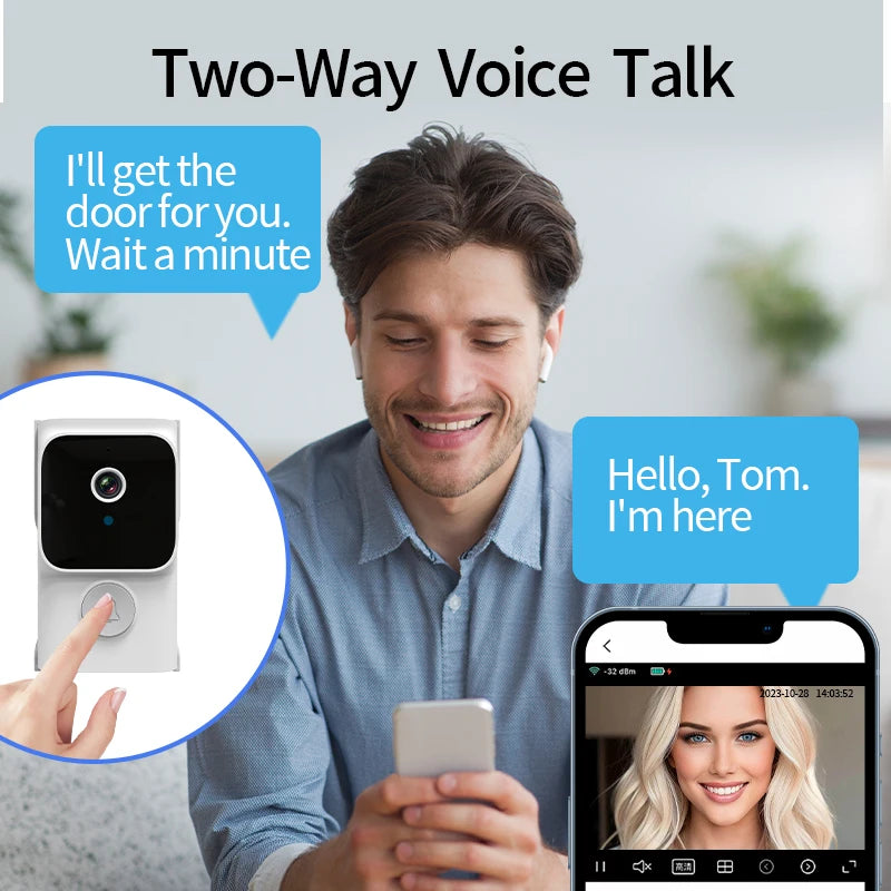 Tuya APP Low Comsunption Wake-up Doorbell WIFI Video Door Phone Peephole Viewer Door Camera