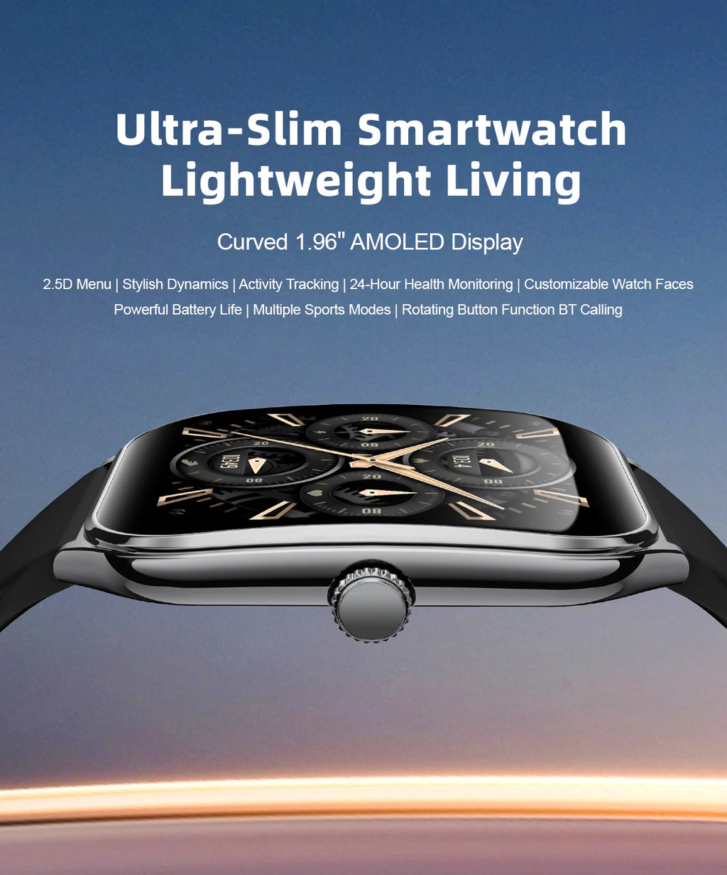 Montre Connectée Ultra-Fine — Écran AMOLED 1,96", Appels Bluetooth, Suivi Santé