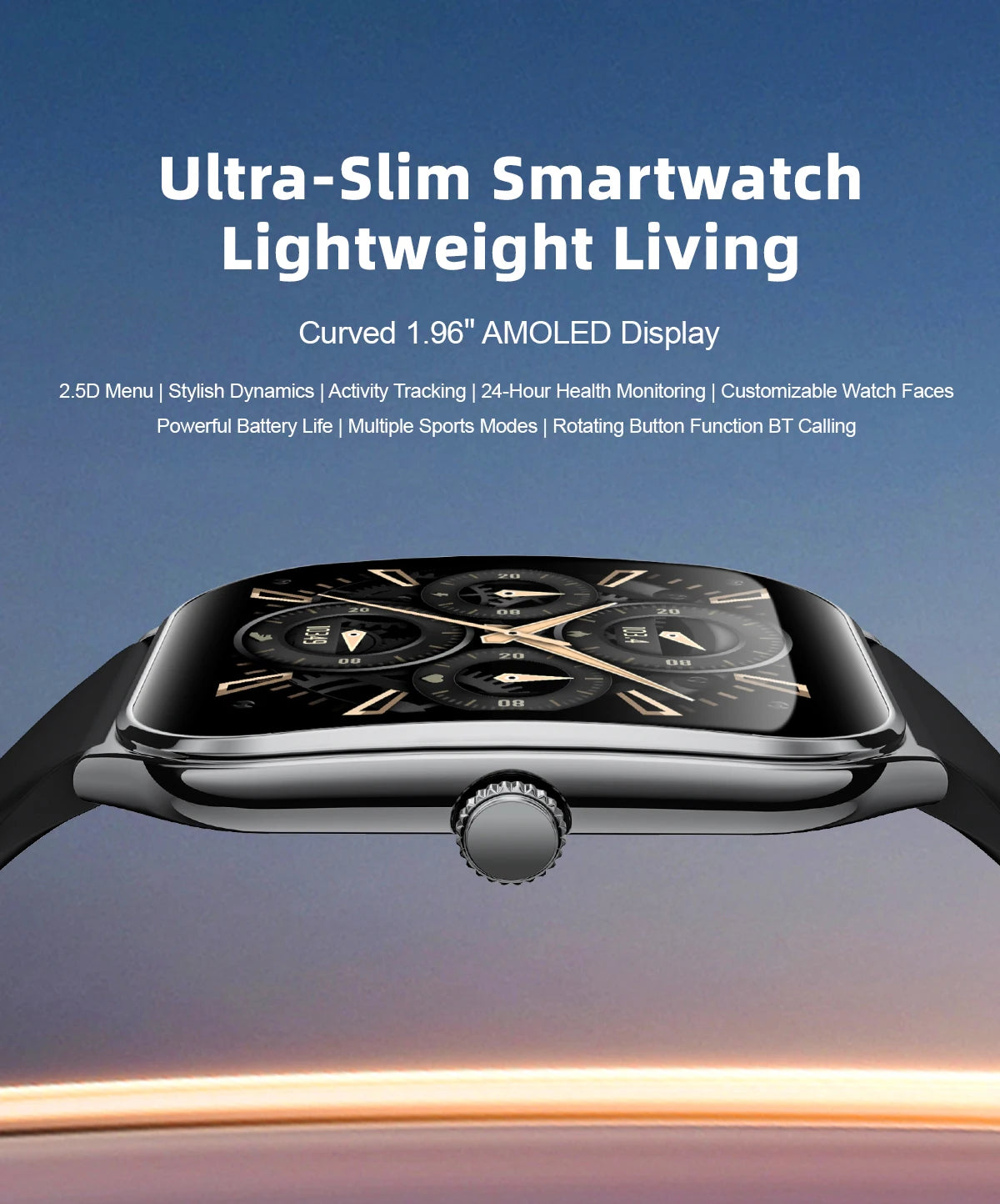 Montre Connectée Ultra-Fine — Écran AMOLED 1,96", Appels Bluetooth, Suivi Santé
