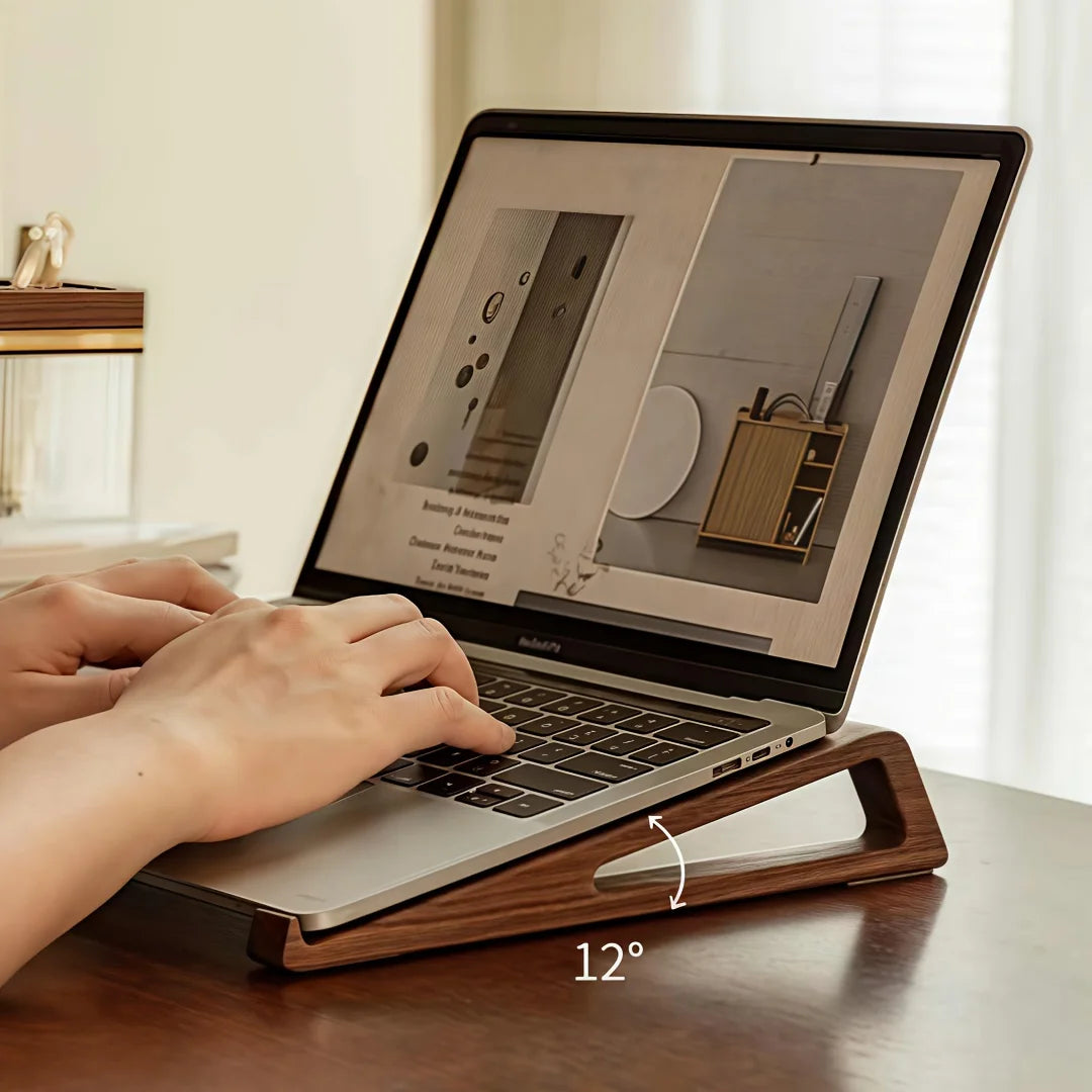 Support Laptop en Bois Pliable – Angle 12°, Ventilation, Pack de 2