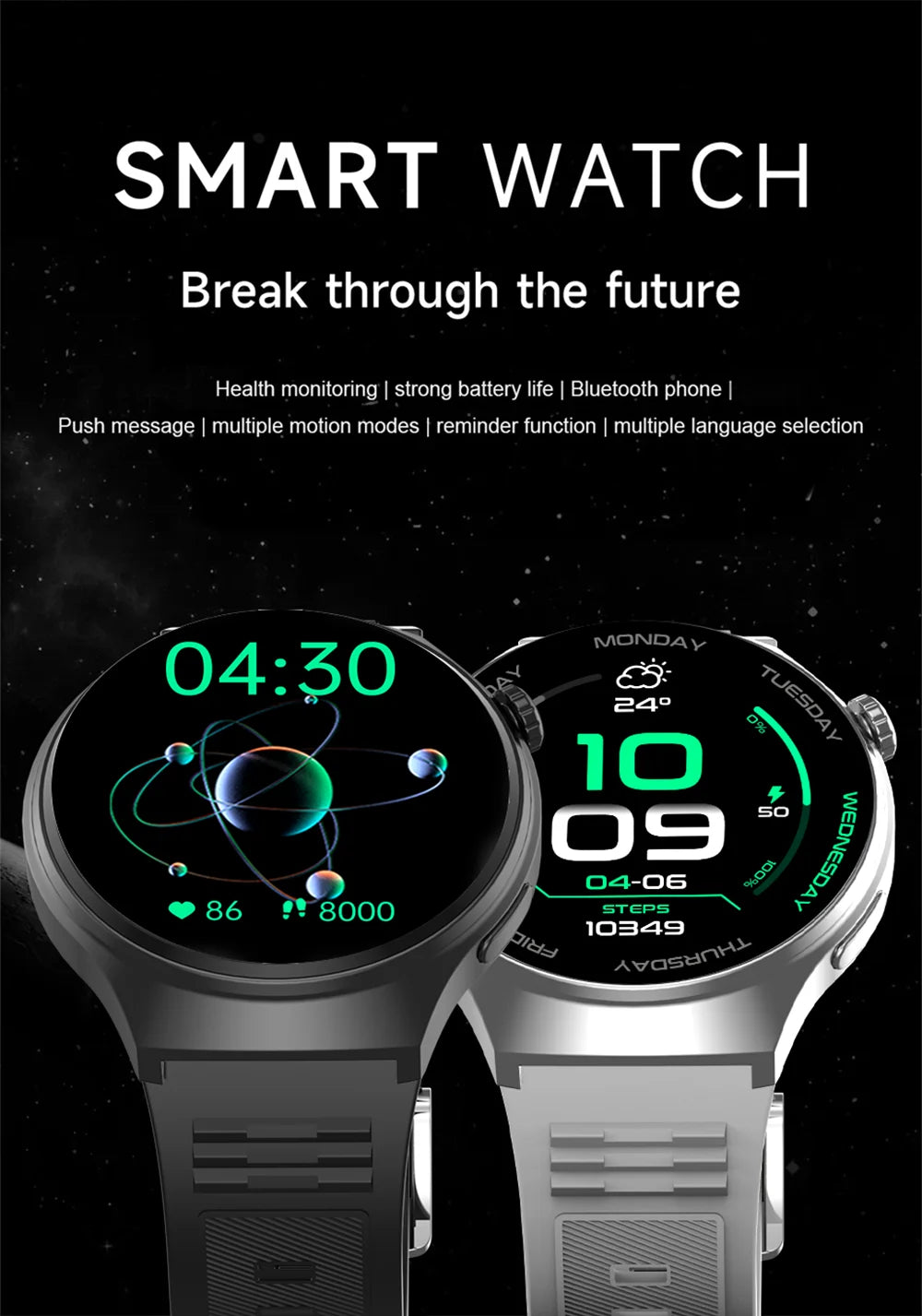Montre Connectée Homme HD 1,52" — Verre Saphir, Appels Bluetooth, Assistant Vocal, 100+ Cadrans