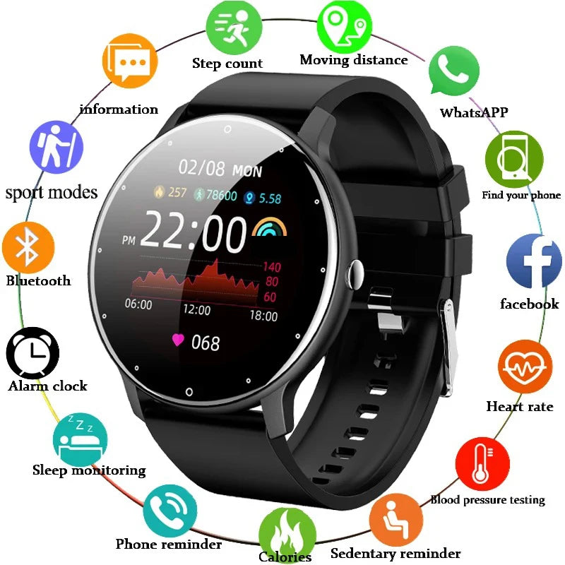Montre Connectée Unisexe — Écran Tactile, Suivi Santé, Étanche IP67, Notifications