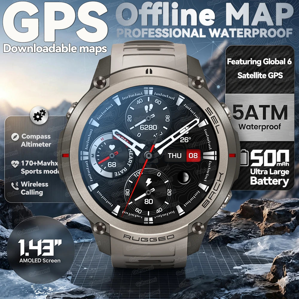 Montre Connectée GPS Sport Premium — 5ATM, 170+ Sports, AMOLED, Appels Bluetooth