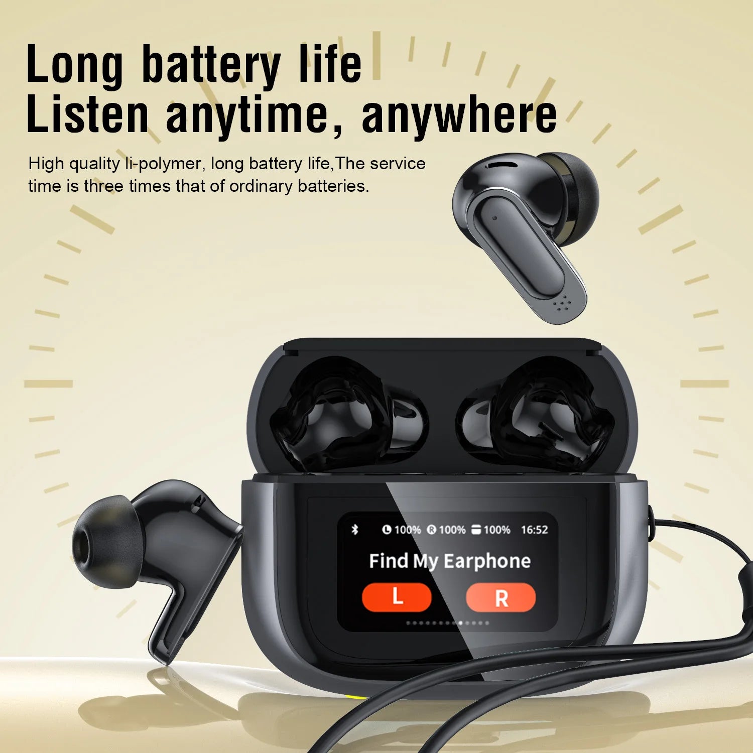 Lenovo Ultra V11 Smart Touch Multi Functional Large Screen TWS Wireless ANC Noise Cancelling Earbuds Enc Heavy Bass Earbuds
