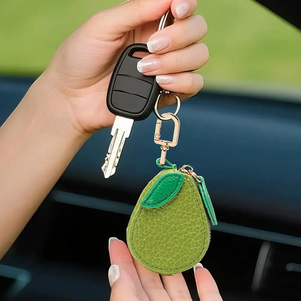  Cute Fruit Shape Mini Coin Purse with Keychain, Portable Zipper Leather Earphone Bag Pendant Wallet for Women Girls