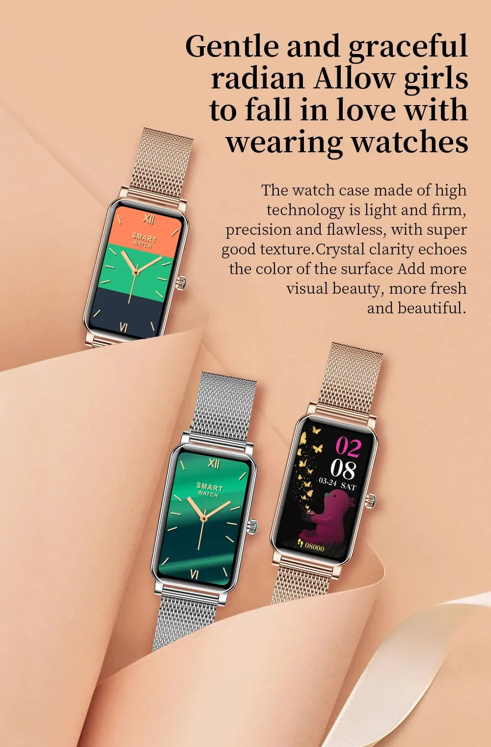 Montre Connectée Femme Luxe — AMOLED 1,45", IP68, 107 Sports, NFC, Appels Bluetooth